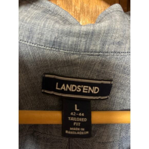 Land’s End Men’s Button Down Tailored Fit Denim Long Sleeve Business Shirt - Picture 5 of 6